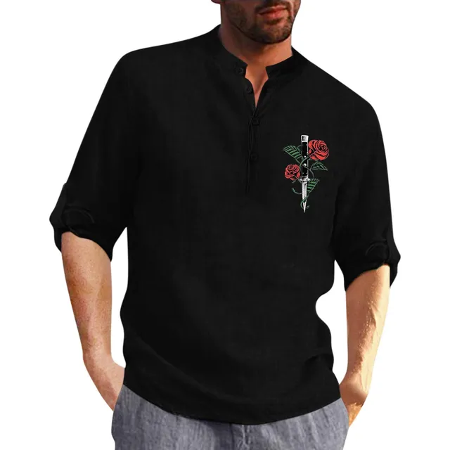 Camisa Henley Lino Algodon Para Tunica Manga Larga Boton
