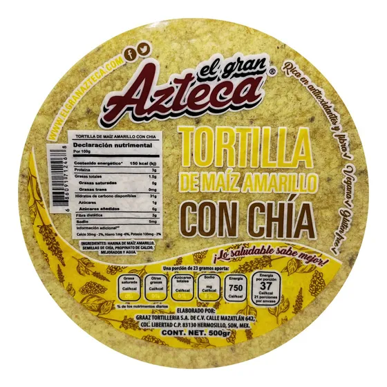 Tortillas Gluten Free De Maíz Amarillo Con Chía 6 Pack