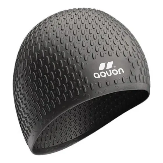 Gorra De Natación Aquon Bubble Silicona Adulto Pelo Largo Color Negro Diseño de la tela Lisa