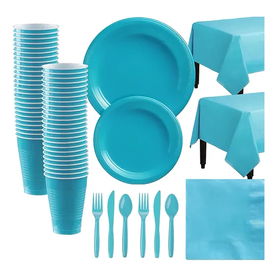 Set Cumpleaños Servilleta Vaso Plato Desechable Celeste 20p