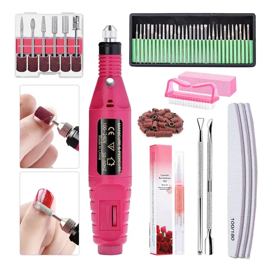 Kit Torno Eléctrico 30 Fresas Manicuria Decoración Uñas Deco