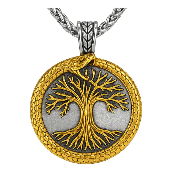 Collar Dije  Escandinavo Yggdrasil Y Serpiente Celta Acero 