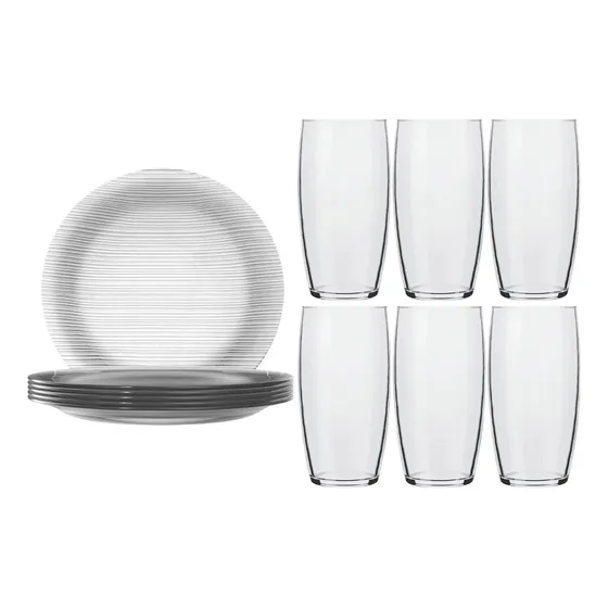 Kit 6 Pratos Rasos Diamante E 6 Copos Oca Nadir Jogo Copos