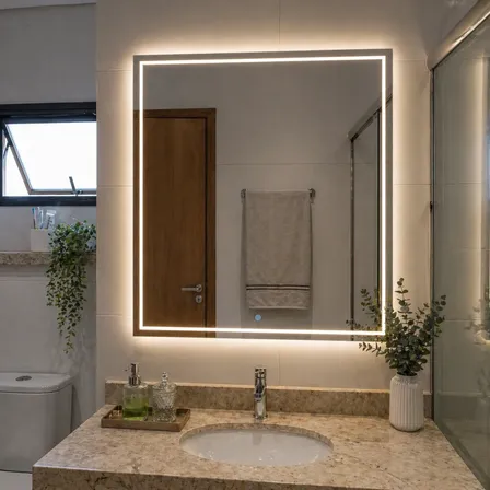 Espelho Grande 60x40 Jateado Com Touch E Led 3 Cores Bivolt