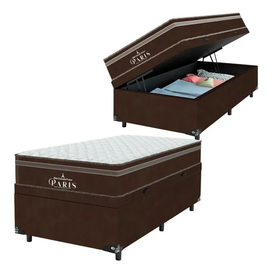 Cama Box Baú Solteiro+ Colchão Paris Molas Ensacadas- Marrom
