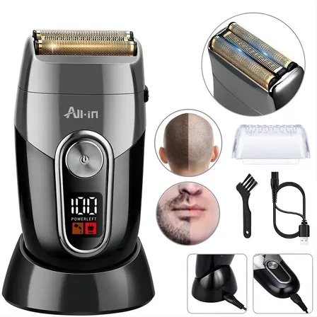 All-In Barbeador Eletrico Aparador de Pelos Barba Aparelho de Barbear Maquina de Baebear Homen Shaver Sem Fio a Prova da Agua