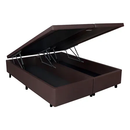 Base Box Baú King 193x203 B&g Marrom Com Pistão A Gás Linho