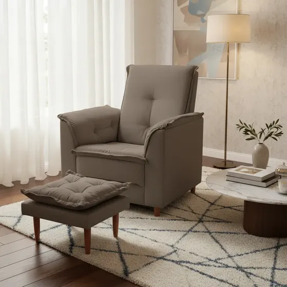 Poltrona Relaxante Para Idosos Luna C Puff Sued Cappucc Liso