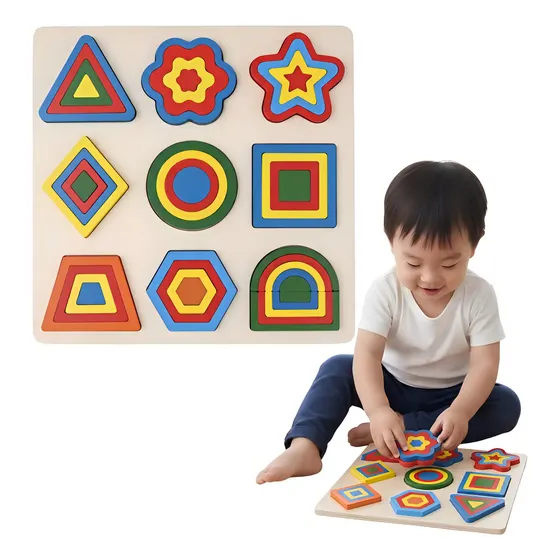 Juego Didáctico De Madera Figuras Geométricas Puzzle Formas Color Multicolor
