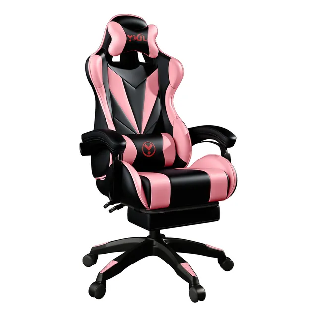 Silla Gamer Vejia Ergonómica Con Tapizado De Poliuretano Color Negro/rosado