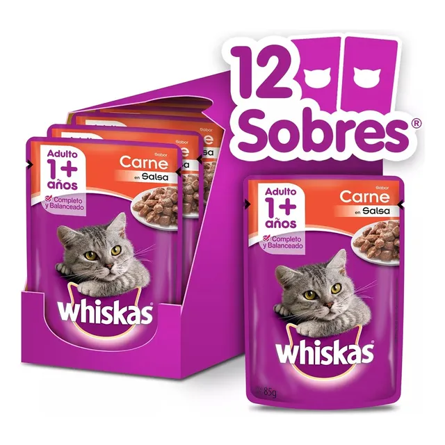 Whiskas Alimento Húmedo En Sobre Gato Carne Salsa 12 Un