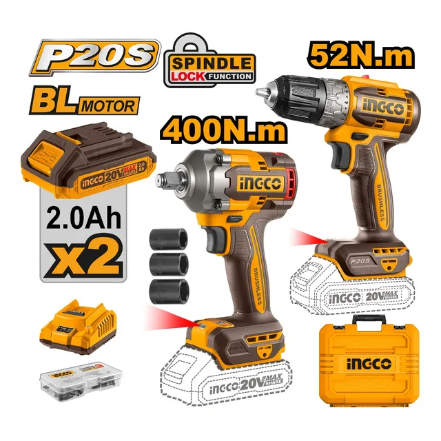 Set Llave Impacto 20v 400nm + Atornillador Ingco Ckli20271
