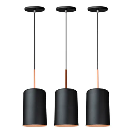 Kit 3 Pendente Lustre Luminária Veneza Preto Preto