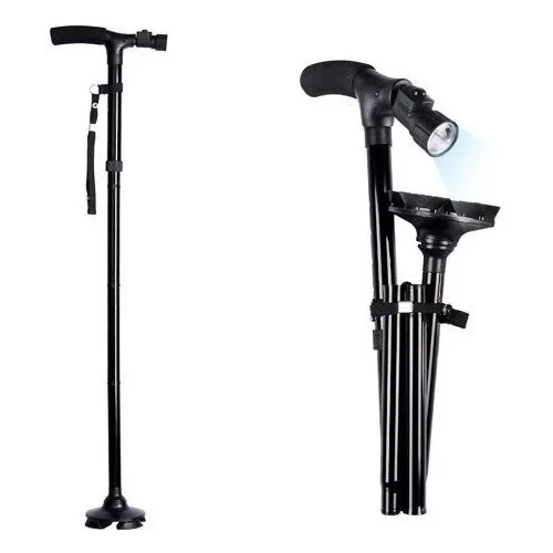 Bastón Plegable Con Luz Led Ajustable 4 Soportes