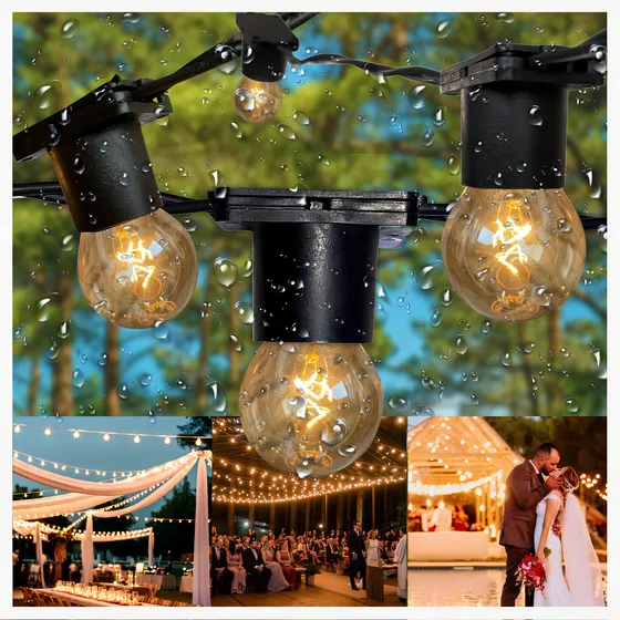 Varal De Luz Festão 20m + 20 Lâmpadas 15w Pega Chuva / Tempo Cor Preto Voltagem 127v
