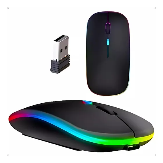 Mouse Sem Fio Recarregável Wireles Optico Led Rgb Ergonômico