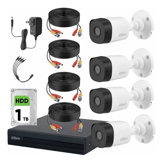 Kit Videovigilancia Cronos 4 Cámaras Dahua Bala B1a11 1mp Hdd 1Tb Kit Cctv XVR1B04-I1MP 1TB (dvr Dahua Xvr1b04-i Circuito Cerrado)