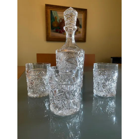 Licorera Tres Vasos Cristal De Bohemia