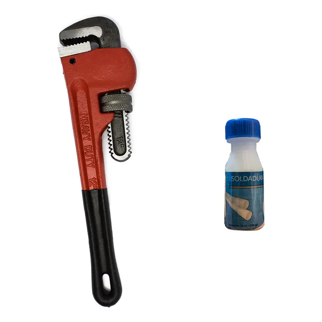 Llave De Tubo Grande 12 + Soldadura Pvc 30ml 1/128