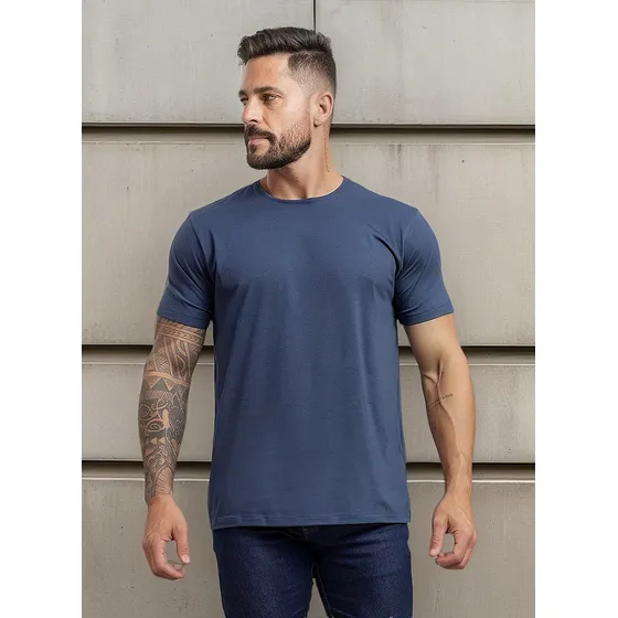 Camiseta Lisa Masculina Select Prime De Algodão Egípcio Azul