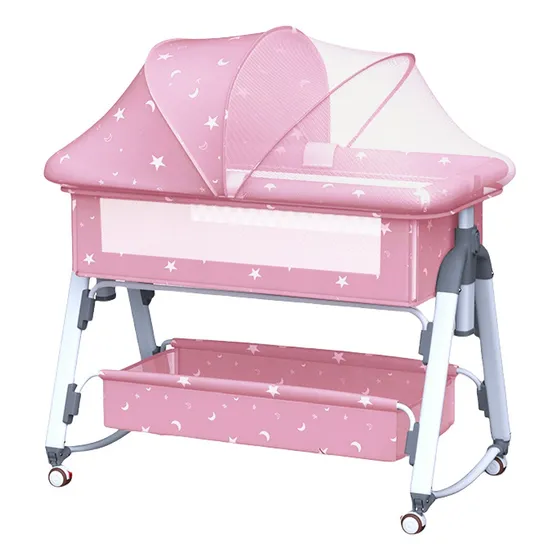 Cuna Plegable Portátil Mosquitero Bebe Colchon Niños, Cama Altura Regulable Mosquitero Abatible,Colecho Cuna Multifuncional, Corral Con Colchón Mosquitera Color Rosa