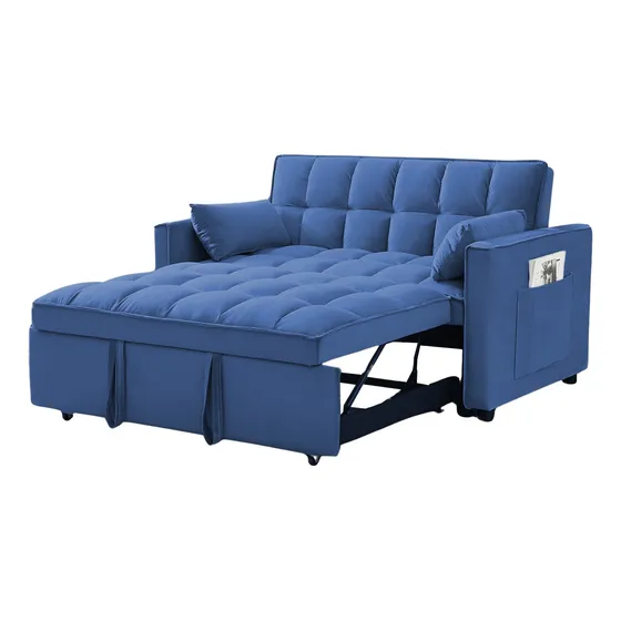 Sofácama Reclinable Convertible Matrimonial Bossa Anders Color Azul Diseño De La Tela Capitonado