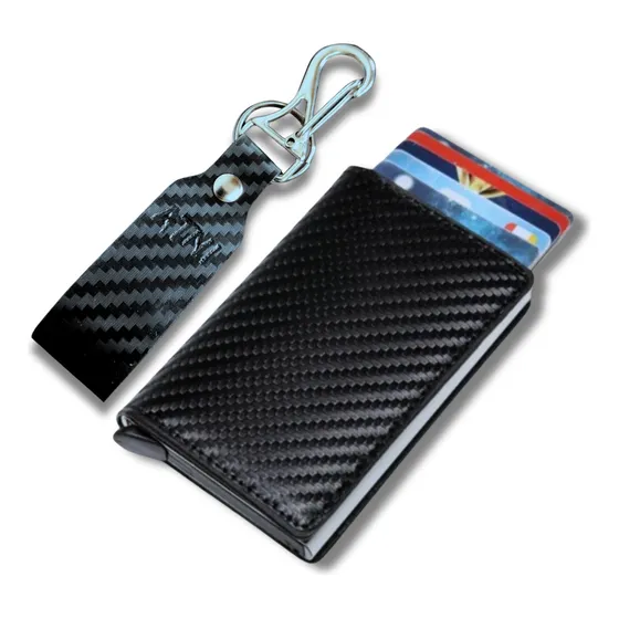Carteira Do Futuro Rfid Slim Porta Cartões Antifurto Premium Cor Preto Desenho Do Tecido Cx Prata