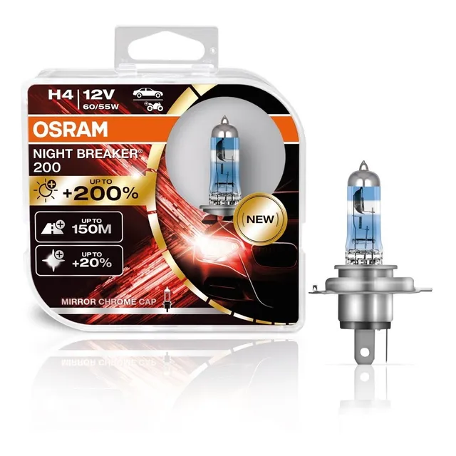 Bombillos Osram H4 X2 Night Breaker 200%+luz 12v 60/55w  