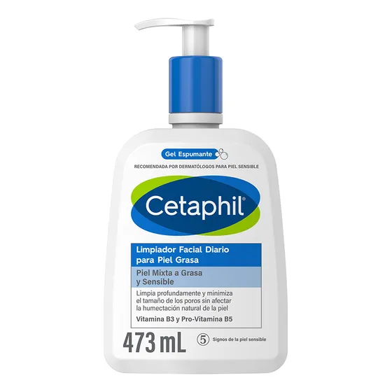 Gel Limpiador Espumoso Diario Cetaphil Para Piel Sensible, Mixta A Grasa X 473 Ml
