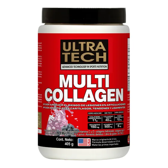 Multi Collagen Ultra Tech - Colágeno Hidrolizado + Tipo Ii Sabor Arándano