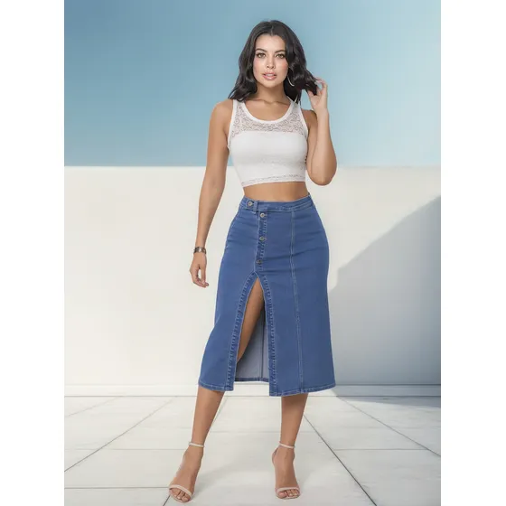 Falda Larga Mujer Azul Medio Mp 3678