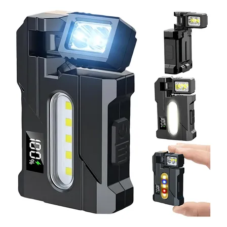 Mini Lanterna Recarregável À Prova D'água, Luz Dupla 7 Modos Luz Branca / Luz Quente / Luz Vermelha / Luz Azul Preto