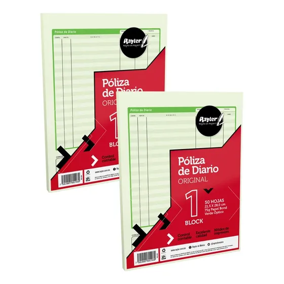 2 Block Poliza Diario Tamaño Carta 100 Hojas Rayter Verde
