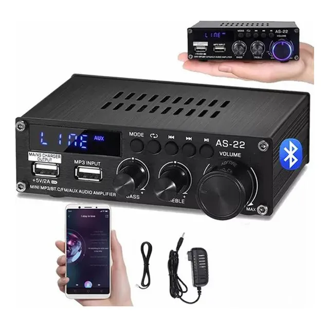 Mini Amplificador Estéreo Bluetooth 2 Canales Rca/usb Hifi