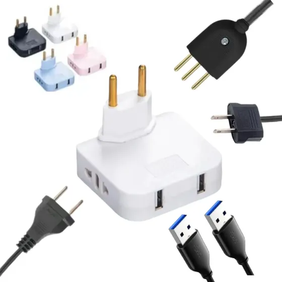 Benjamim Entrada Usb Dobrável Tomada Adaptador T Bivolt 10a