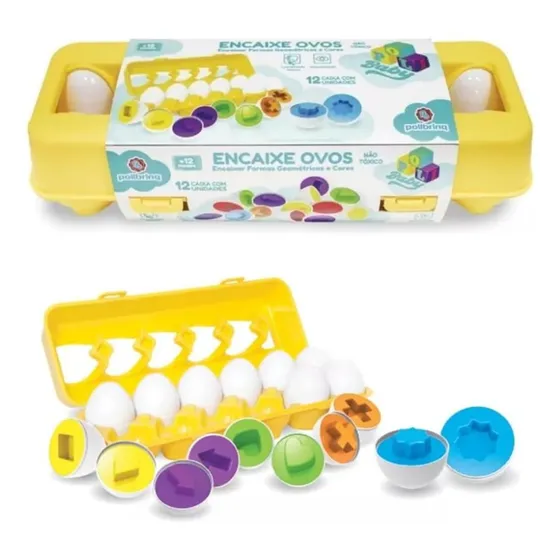 Brinquedo Educativo Encaixe Ovos Cores E Formas 12 Peças