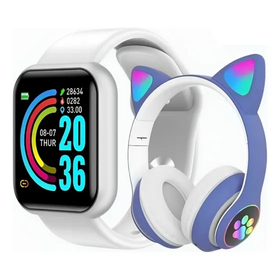 Relógio Smartwatch Feminino + Fone De Ouvido Lad Gatinho Nfe