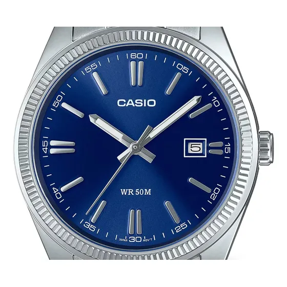 Reloj Casio Vintage Mtp-1302d-2a Hombre Acero Plateado Plateado Azul Marino