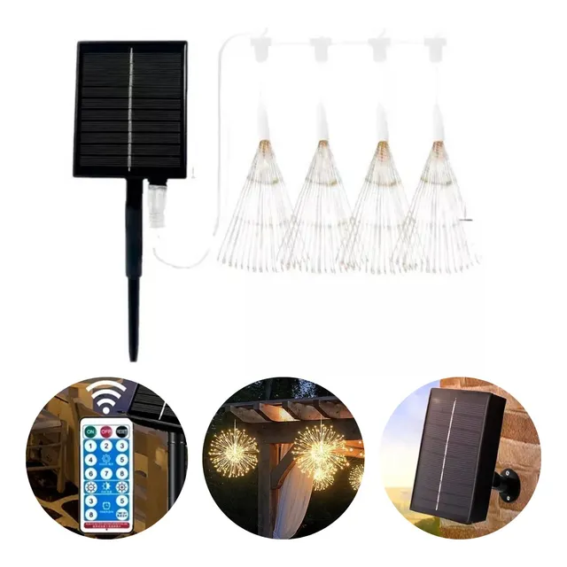Set 4 Luces Solares De Fuegos Artificiales + Control Remoto