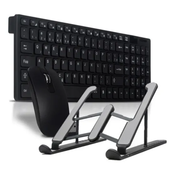 Kit Para Notebook Teclado E Mouse Sem Fio Usb E Base Suporte