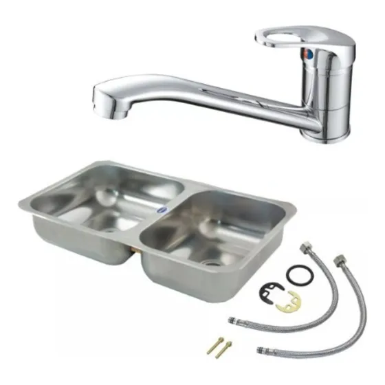 Bacha Doble 59x34 Inoxidable + Griferia Monocomando Mesada 