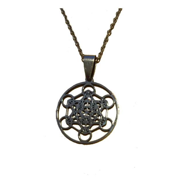 Colgante Cubo Metatron Merkaba Acero Geometría Sagrada Medit