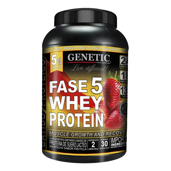 Batido Reemplaza Comidas Masa Muscular Whey Fase 5 Genetic Sabor Frutilla