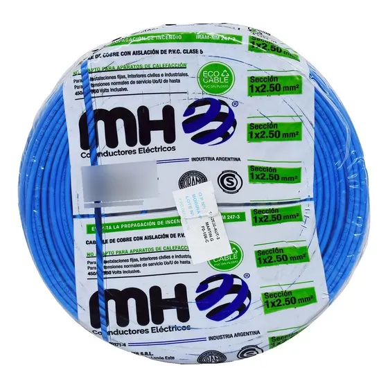 Cable Unipolar 2,5mm Normalizado Iram Mh X 25mts Cubierta Celeste