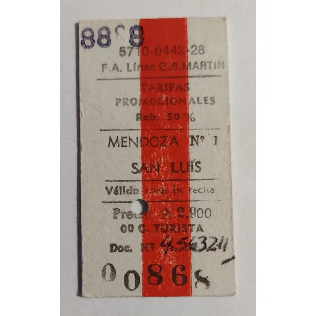 Boleto De Tren De Estación Mendoza A San Luis 