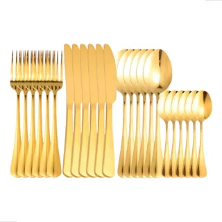 Faqueiro Dourado Inox 24 Talheres Colher Garfo Faca Luxo Faqueiro Dourado Inox 24 Talheres Colher Garfo Faca Luxo