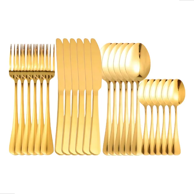 Faqueiro Dourado Inox 24 Talheres Colher Garfo Faca Luxo