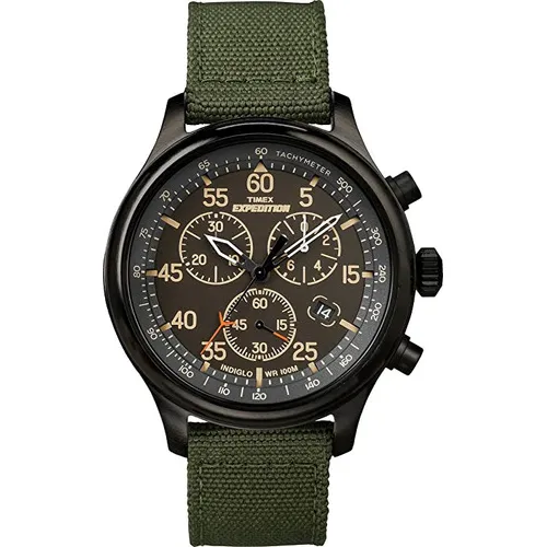 Timex | Hombre | Tw4b12300 | Expedition | El Cronógrafo Color Del Fondo Verde Oliva Color De La Correa Verde Oscuro Color Del Bisel Negro