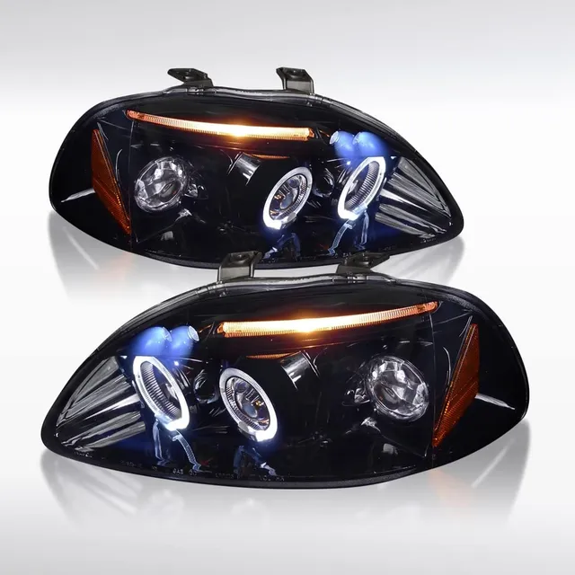 Faros Honda Civic 96 - 98 Ojo De Ángel Tuning Blanco Y Negro