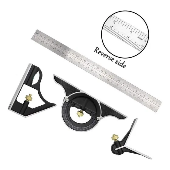 Regla Escuadra Multiusos 3 En 1 Combinacion Negro
